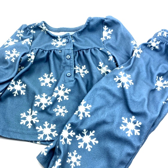 Baby Pajama Set Size 12m Girls Carter's Matching 2pc Set Snow Flakes Sleepwear - Picture 6 of 6